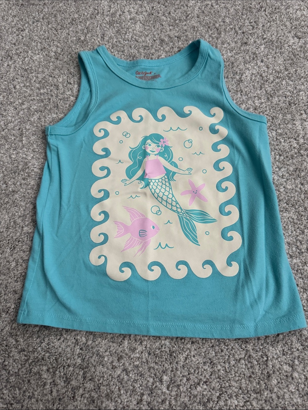 Cat & Jack Turquoise Mermaid Graphic Tank Top with Pink Accent